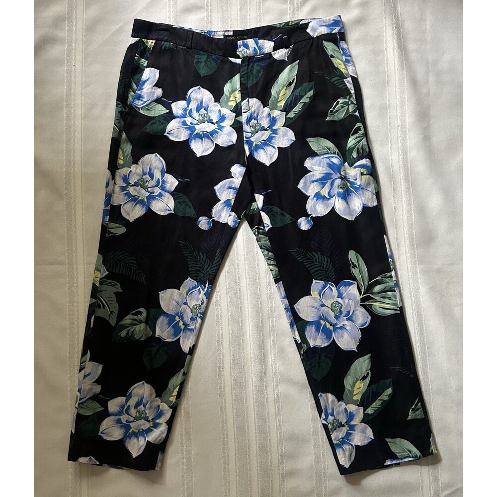 Banana Republic Avery FitLinen Blend Floral Print Ankle Pants Black Blue Size 10 - Picture 5 of 16